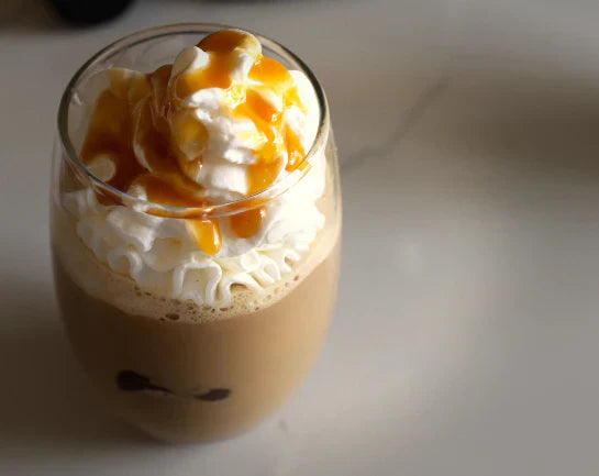 Chocolate Fudge Espresso Dessert Coffee with Vanilla Ice Cream and Sea Salt Caramel